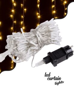 85826 Διακοσμητική Κουρτίνα 3 x 3 Μέτρα με Controller 8 Προγραμμάτων Εναλλαγών Φωτισμού – Επεκτεινόμενη 300 LED 3.6W AC 230V με Διάφανο Καλώδιο & Πρίζα Schuko Αδιάβροχη IP44 Θερμό Λευκό 2700K Μ3 x Υ3m