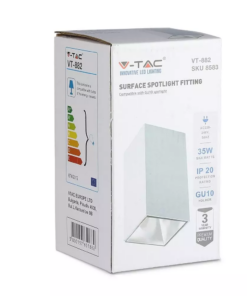 Επιφανειακό φωτιστικό Spot GU10 τετράγωνο με λευκό σώμα και λευκό ανακλαστήρα V-TAC – 8583