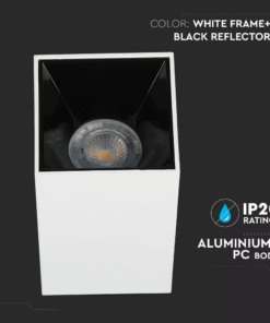 Επιφανειακό φωτιστικό Spot GU10 τετράγωνο με λευκό σώμα και μαύρο ανακλαστήρα V-TAC – 8584