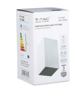 Επιφανειακό φωτιστικό Spot GU10 τετράγωνο με λευκό σώμα και μαύρο ανακλαστήρα V-TAC – 8584