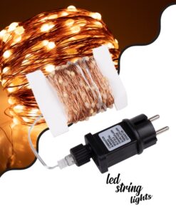 85842 Διακοσμητική Γιρλάντα 20 Μέτρα με Controller 8 Προγραμμάτων Εναλλαγών Φωτισμού – 200 LED 1.3W AC 230V με Χάλκινο Καλώδιο & Πρίζα Schuko Αδιάβροχη IP44 Θερμό Λευκό 3000K Μ20m