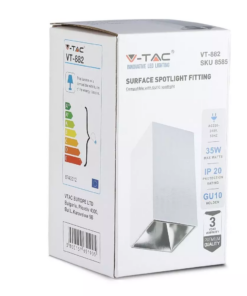 Επιφανειακό φωτιστικό Spot GU10 τετράγωνο με λευκό σώμα και χρώμιο ανακλαστήρα V-TAC – 8585