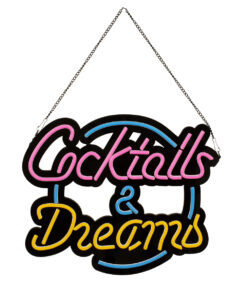 GloboStar® 85850 Φωτιστικό Ταμπέλα Φωτεινή Επιγραφή NEON LED Σήμανσης COCKTAILS & DREAMS 30W AC 230V με Διακόπτη On/Off Ροζ – Γαλάζιο – Κίτρινο