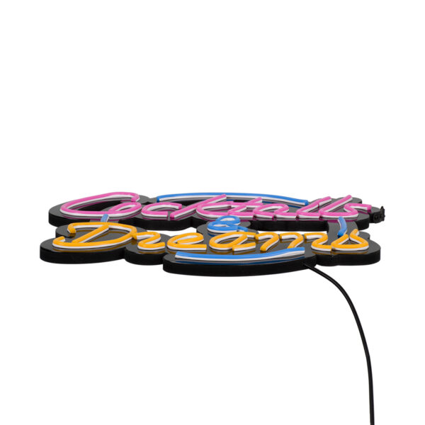 GloboStar® 85850 Φωτιστικό Ταμπέλα Φωτεινή Επιγραφή NEON LED Σήμανσης COCKTAILS & DREAMS 30W AC 230V με Διακόπτη On/Off Ροζ – Γαλάζιο – Κίτρινο