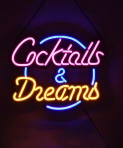 GloboStar® 85850 Φωτιστικό Ταμπέλα Φωτεινή Επιγραφή NEON LED Σήμανσης COCKTAILS & DREAMS 30W AC 230V με Διακόπτη On/Off Ροζ – Γαλάζιο – Κίτρινο