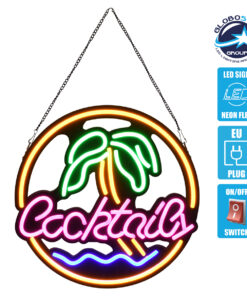 GloboStar® 85851 Φωτιστικό Ταμπέλα Φωτεινή Επιγραφή NEON LED Σήμανσης COCKTAILS 30W AC 230V με Διακόπτη On/Off Ροζ – Γαλάζιο – Κίτρινο – Πράσινο