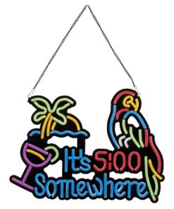 GloboStar® 85854 Φωτιστικό Ταμπέλα Φωτεινή Επιγραφή NEON LED Σήμανσης ITS 5:00 SOMEWHERE PARROT 30W AC 230V με Διακόπτη On/Off Ροζ – Γαλάζιο – Κίτρινο – Πράσινο – Κόκκινο