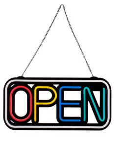 GloboStar® 85857 Φωτιστικό Ταμπέλα Φωτεινή Επιγραφή NEON LED Σήμανσης Animated Square OPEN 30W AC 230V με Διακόπτη On/Off και Ασύρματο Χειριστήριο IR Λευκό – Κόκκινο – Πράσινο – Κίτρινο – Γαλάζιο