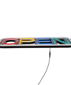 GloboStar® 85857 Φωτιστικό Ταμπέλα Φωτεινή Επιγραφή NEON LED Σήμανσης Animated Square OPEN 30W AC 230V με Διακόπτη On/Off και Ασύρματο Χειριστήριο IR Λευκό – Κόκκινο – Πράσινο – Κίτρινο – Γαλάζιο