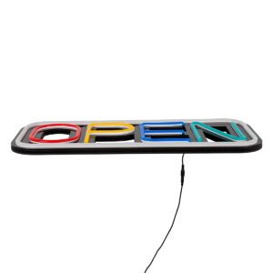 GloboStar® 85857 Φωτιστικό Ταμπέλα Φωτεινή Επιγραφή NEON LED Σήμανσης Animated Square OPEN 30W AC 230V με Διακόπτη On/Off και Ασύρματο Χειριστήριο IR Λευκό – Κόκκινο – Πράσινο – Κίτρινο – Γαλάζιο