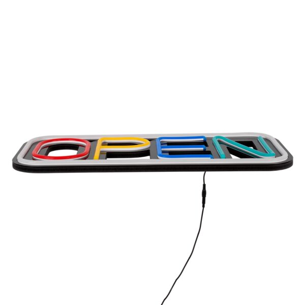 GloboStar® 85857 Φωτιστικό Ταμπέλα Φωτεινή Επιγραφή NEON LED Σήμανσης Animated Square OPEN 30W AC 230V με Διακόπτη On/Off και Ασύρματο Χειριστήριο IR Λευκό – Κόκκινο – Πράσινο – Κίτρινο – Γαλάζιο