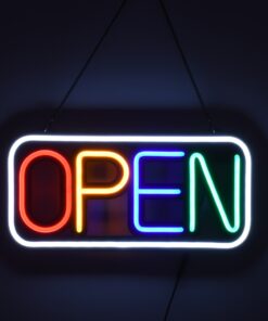 GloboStar® 85857 Φωτιστικό Ταμπέλα Φωτεινή Επιγραφή NEON LED Σήμανσης Animated Square OPEN 30W AC 230V με Διακόπτη On/Off και Ασύρματο Χειριστήριο IR Λευκό – Κόκκινο – Πράσινο – Κίτρινο – Γαλάζιο