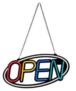 GloboStar® 85858 Φωτιστικό Ταμπέλα Φωτεινή Επιγραφή NEON LED Σήμανσης Animated Ovale OPEN 30W AC 230V με Διακόπτη On/Off και Ασύρματο Χειριστήριο IR Λευκό – Κόκκινο – Πράσινο – Κίτρινο – Γαλάζιο