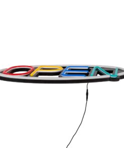 GloboStar® 85858 Φωτιστικό Ταμπέλα Φωτεινή Επιγραφή NEON LED Σήμανσης Animated Ovale OPEN 30W AC 230V με Διακόπτη On/Off και Ασύρματο Χειριστήριο IR Λευκό – Κόκκινο – Πράσινο – Κίτρινο – Γαλάζιο