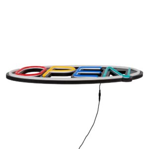 GloboStar® 85858 Φωτιστικό Ταμπέλα Φωτεινή Επιγραφή NEON LED Σήμανσης Animated Ovale OPEN 30W AC 230V με Διακόπτη On/Off και Ασύρματο Χειριστήριο IR Λευκό – Κόκκινο – Πράσινο – Κίτρινο – Γαλάζιο