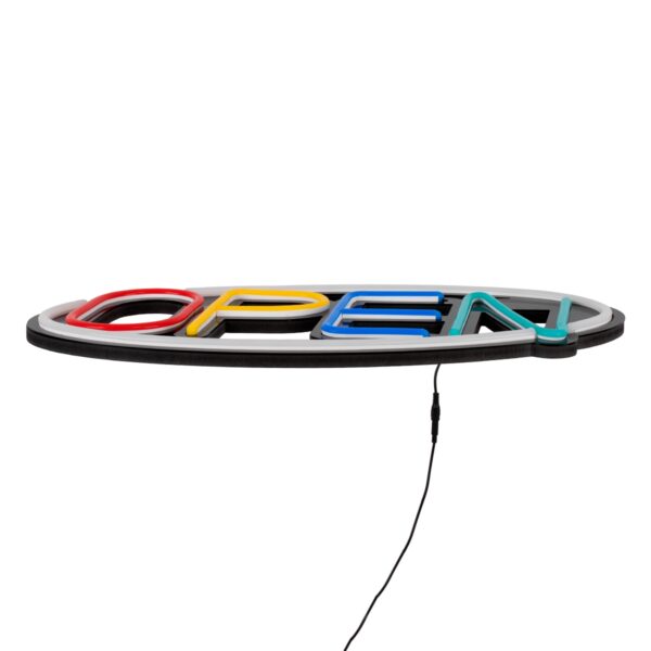 GloboStar® 85858 Φωτιστικό Ταμπέλα Φωτεινή Επιγραφή NEON LED Σήμανσης Animated Ovale OPEN 30W AC 230V με Διακόπτη On/Off και Ασύρματο Χειριστήριο IR Λευκό – Κόκκινο – Πράσινο – Κίτρινο – Γαλάζιο