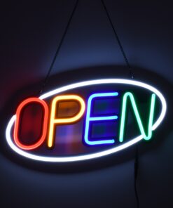 GloboStar® 85858 Φωτιστικό Ταμπέλα Φωτεινή Επιγραφή NEON LED Σήμανσης Animated Ovale OPEN 30W AC 230V με Διακόπτη On/Off και Ασύρματο Χειριστήριο IR Λευκό – Κόκκινο – Πράσινο – Κίτρινο – Γαλάζιο