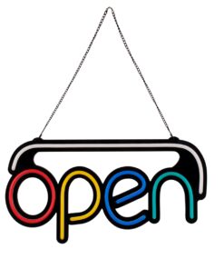 GloboStar® 85859 Φωτιστικό Ταμπέλα Φωτεινή Επιγραφή NEON LED Σήμανσης Animated OPEN 30W AC 230V με Διακόπτη On/Off και Ασύρματο Χειριστήριο IR Λευκό – Κόκκινο – Πράσινο – Κίτρινο – Γαλάζιο