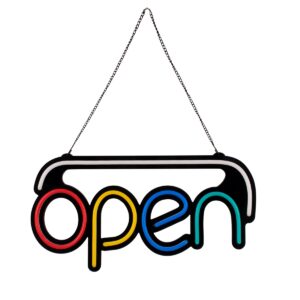 GloboStar® 85859 Φωτιστικό Ταμπέλα Φωτεινή Επιγραφή NEON LED Σήμανσης Animated OPEN 30W AC 230V με Διακόπτη On/Off και Ασύρματο Χειριστήριο IR Λευκό – Κόκκινο – Πράσινο – Κίτρινο – Γαλάζιο