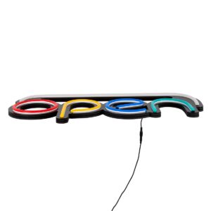 GloboStar® 85859 Φωτιστικό Ταμπέλα Φωτεινή Επιγραφή NEON LED Σήμανσης Animated OPEN 30W AC 230V με Διακόπτη On/Off και Ασύρματο Χειριστήριο IR Λευκό – Κόκκινο – Πράσινο – Κίτρινο – Γαλάζιο