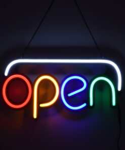 GloboStar® 85859 Φωτιστικό Ταμπέλα Φωτεινή Επιγραφή NEON LED Σήμανσης Animated OPEN 30W AC 230V με Διακόπτη On/Off και Ασύρματο Χειριστήριο IR Λευκό – Κόκκινο – Πράσινο – Κίτρινο – Γαλάζιο