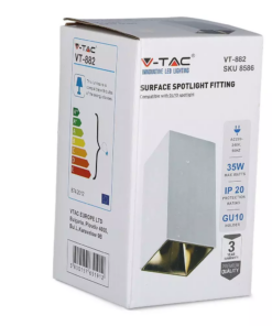 Επιφανειακό φωτιστικό Spot GU10 τετράγωνο με λευκό σώμα και χρυσό ανακλαστήρα V-TAC – 8586