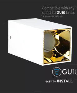 Επιφανειακό φωτιστικό Spot GU10 τετράγωνο με λευκό σώμα και χρυσό ανακλαστήρα V-TAC – 8586