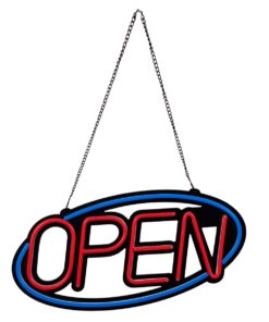 GloboStar® 85860 Φωτιστικό Ταμπέλα Φωτεινή Επιγραφή NEON LED Σήμανσης Animated Ovale OPEN 30W AC 230V με Διακόπτη On/Off και Ασύρματο Χειριστήριο IR Μπλε – Κόκκινο