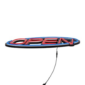 GloboStar® 85860 Φωτιστικό Ταμπέλα Φωτεινή Επιγραφή NEON LED Σήμανσης Animated Ovale OPEN 30W AC 230V με Διακόπτη On/Off και Ασύρματο Χειριστήριο IR Μπλε – Κόκκινο