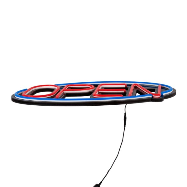 GloboStar® 85860 Φωτιστικό Ταμπέλα Φωτεινή Επιγραφή NEON LED Σήμανσης Animated Ovale OPEN 30W AC 230V με Διακόπτη On/Off και Ασύρματο Χειριστήριο IR Μπλε – Κόκκινο