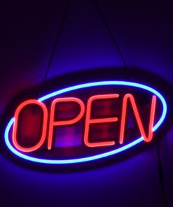GloboStar® 85860 Φωτιστικό Ταμπέλα Φωτεινή Επιγραφή NEON LED Σήμανσης Animated Ovale OPEN 30W AC 230V με Διακόπτη On/Off και Ασύρματο Χειριστήριο IR Μπλε – Κόκκινο