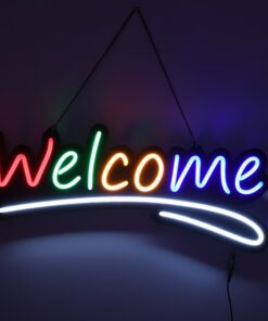 GloboStar® 85861 Φωτιστικό Ταμπέλα Φωτεινή Επιγραφή NEON LED Σήμανσης Animated WELCOME 30W AC 230V με Διακόπτη On/Off και Ασύρματο Χειριστήριο IR Κόκκινο – Πράσινο – Κίτρινο – Μπλε – Λευκό