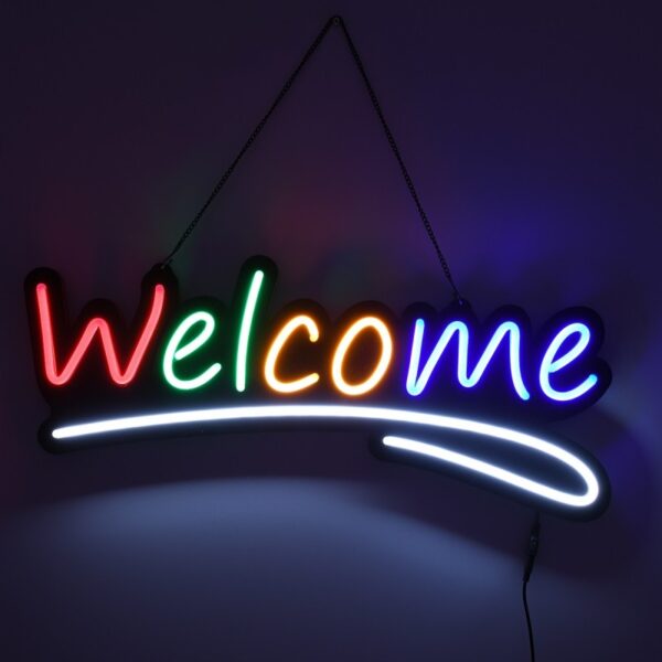 GloboStar® 85861 Φωτιστικό Ταμπέλα Φωτεινή Επιγραφή NEON LED Σήμανσης Animated WELCOME 30W AC 230V με Διακόπτη On/Off και Ασύρματο Χειριστήριο IR Κόκκινο – Πράσινο – Κίτρινο – Μπλε – Λευκό