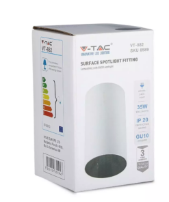 Επιφανειακό φωτιστικό Spot GU10 με κυλινδρικό λευκό σώμα και μαύρο ανακλαστήρα V-TAC – 8589
