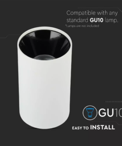 Επιφανειακό φωτιστικό Spot GU10 με κυλινδρικό λευκό σώμα και μαύρο ανακλαστήρα V-TAC – 8589