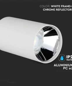 Επιφανειακό φωτιστικό Spot GU10 με κυλινδρικό λευκό σώμα και χρώμιο ανακλαστήρα V-TAC – 8590