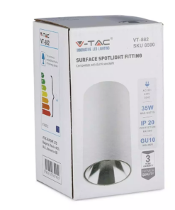 Επιφανειακό φωτιστικό Spot GU10 με κυλινδρικό λευκό σώμα και χρώμιο ανακλαστήρα V-TAC – 8590