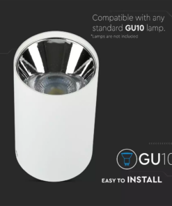 Επιφανειακό φωτιστικό Spot GU10 με κυλινδρικό λευκό σώμα και χρώμιο ανακλαστήρα V-TAC – 8590
