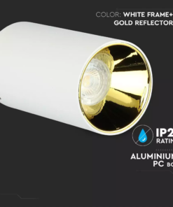 Επιφανειακό φωτιστικό Spot GU10 με κυλινδρικό λευκό σώμα και χρυσό ανακλαστήρα V-TAC – 8591