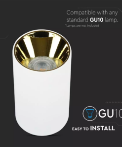 Επιφανειακό φωτιστικό Spot GU10 με κυλινδρικό λευκό σώμα και χρυσό ανακλαστήρα V-TAC – 8591