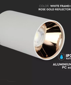 Επιφανειακό φωτιστικό Spot GU10 με κυλινδρικό λευκό σώμα και ροζ χαλκό ανακλαστήρα V-TAC – 8592