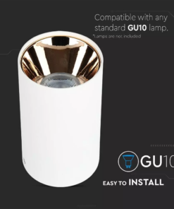 Επιφανειακό φωτιστικό Spot GU10 με κυλινδρικό λευκό σώμα και ροζ χαλκό ανακλαστήρα V-TAC – 8592