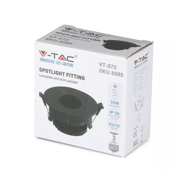 Χωνευτό φωτιστικό Spot GU10 Στρογγυλό μαύρο V-TAC – 8595