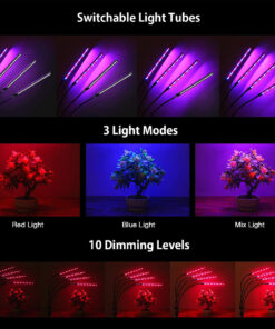 GloboStar® 85956 Grow Light Full Spectrum LED Φωτιστικό Ανάπτυξης Φυτών Γλάστρας με 4 Κινούμενες Κεφαλές & Τρίποδο 150cm SMD 2835 20W 180° AC230V IP20 με Dimmer & Timer Εσωτερικού Χώρου για Κάλυψη Επιφάνειας 1m x 1m Πλήρους Φάσματος Φωτισμού
