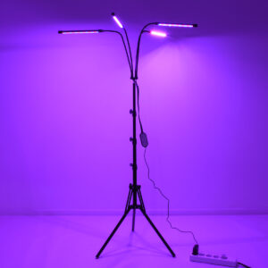 GloboStar® 85956 Grow Light Full Spectrum LED Φωτιστικό Ανάπτυξης Φυτών Γλάστρας με 4 Κινούμενες Κεφαλές & Τρίποδο 150cm SMD 2835 20W 180° AC230V IP20 με Dimmer & Timer Εσωτερικού Χώρου για Κάλυψη Επιφάνειας 1m x 1m Πλήρους Φάσματος Φωτισμού