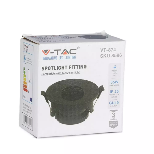 Χωνευτό φωτιστικό Spot GU10 Στρογγυλό μαύρο V-TAC – 8596