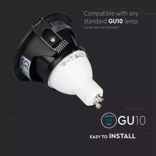 Χωνευτό φωτιστικό Spot GU10 Στρογγυλό μαύρο V-TAC – 8596