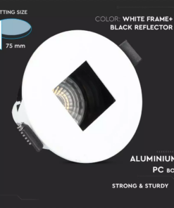 Χωνευτό φωτιστικό Spot GU10 Στρογγυλό Λευκό με μαύρη τετράγωνη κοπή V-TAC – 8597