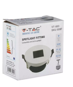 Χωνευτό φωτιστικό Spot GU10 Στρογγυλό Λευκό με μαύρη τετράγωνη κοπή V-TAC – 8597