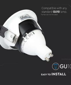 Χωνευτό φωτιστικό Spot GU10 Στρογγυλό Λευκό με μαύρη τετράγωνη κοπή V-TAC – 8597